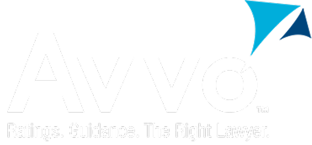 Avvo Company Logo The logo for Avvo, featuring the company name in large white bold letters with a blue, triangular icon above the 'o', and the tagline 'Ratings. Guidance. The Right Lawyer.' below.
