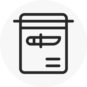 A black and white line art icon showing a knife sealed inside a clear evidence bag, symbolizing crime scene evidence or a legal exhibit.